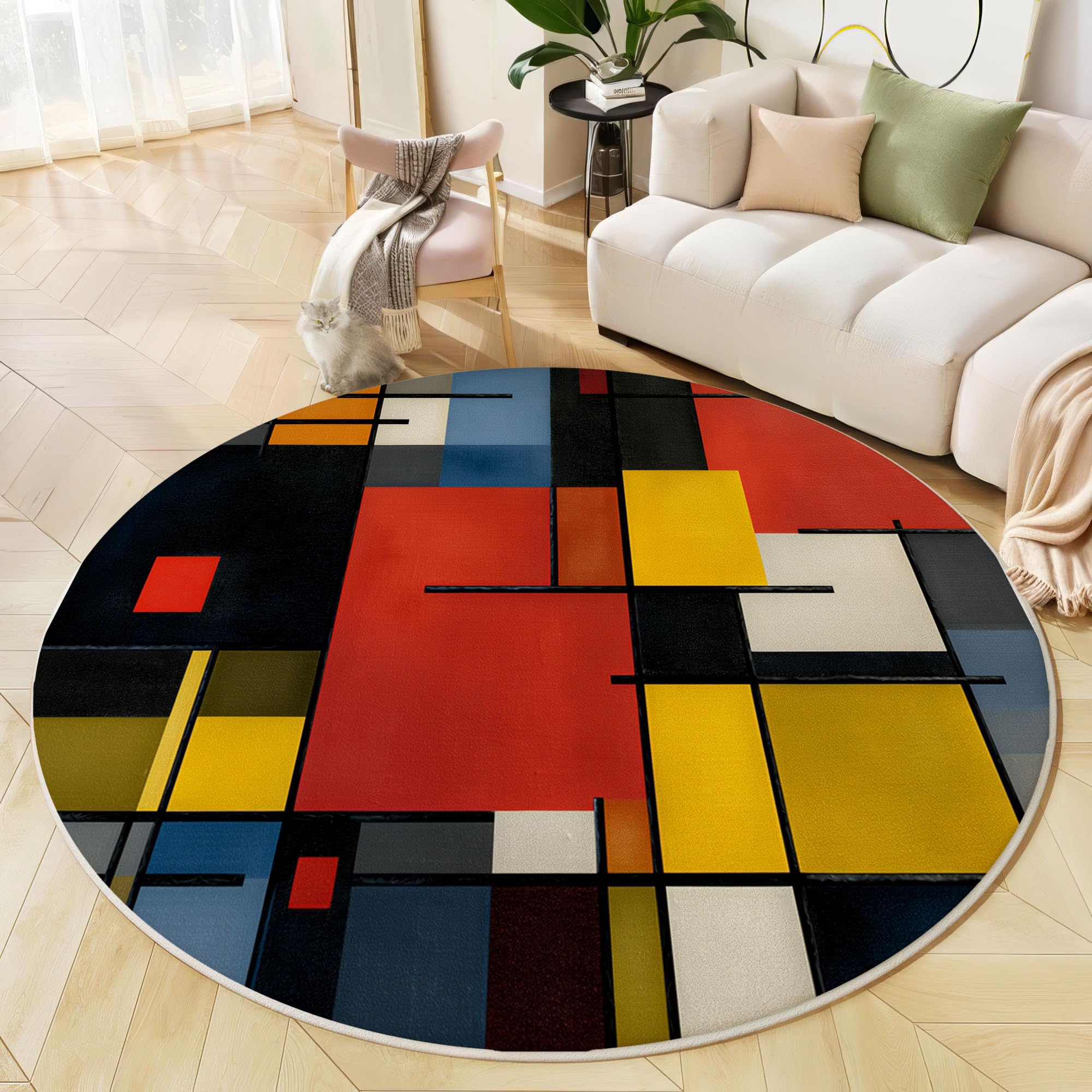 Tapis rond géométrique antidérapant pour éviter les glissades dans l'entrée et la chambre