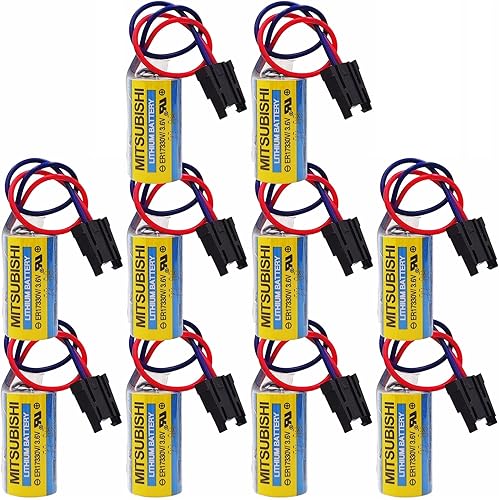 Paquete de 10 baterías de litio A6BAT ER17330V 3.6V 1700mAh PLC MR-BAT con enchufe para sistema CNC FANUC, azul