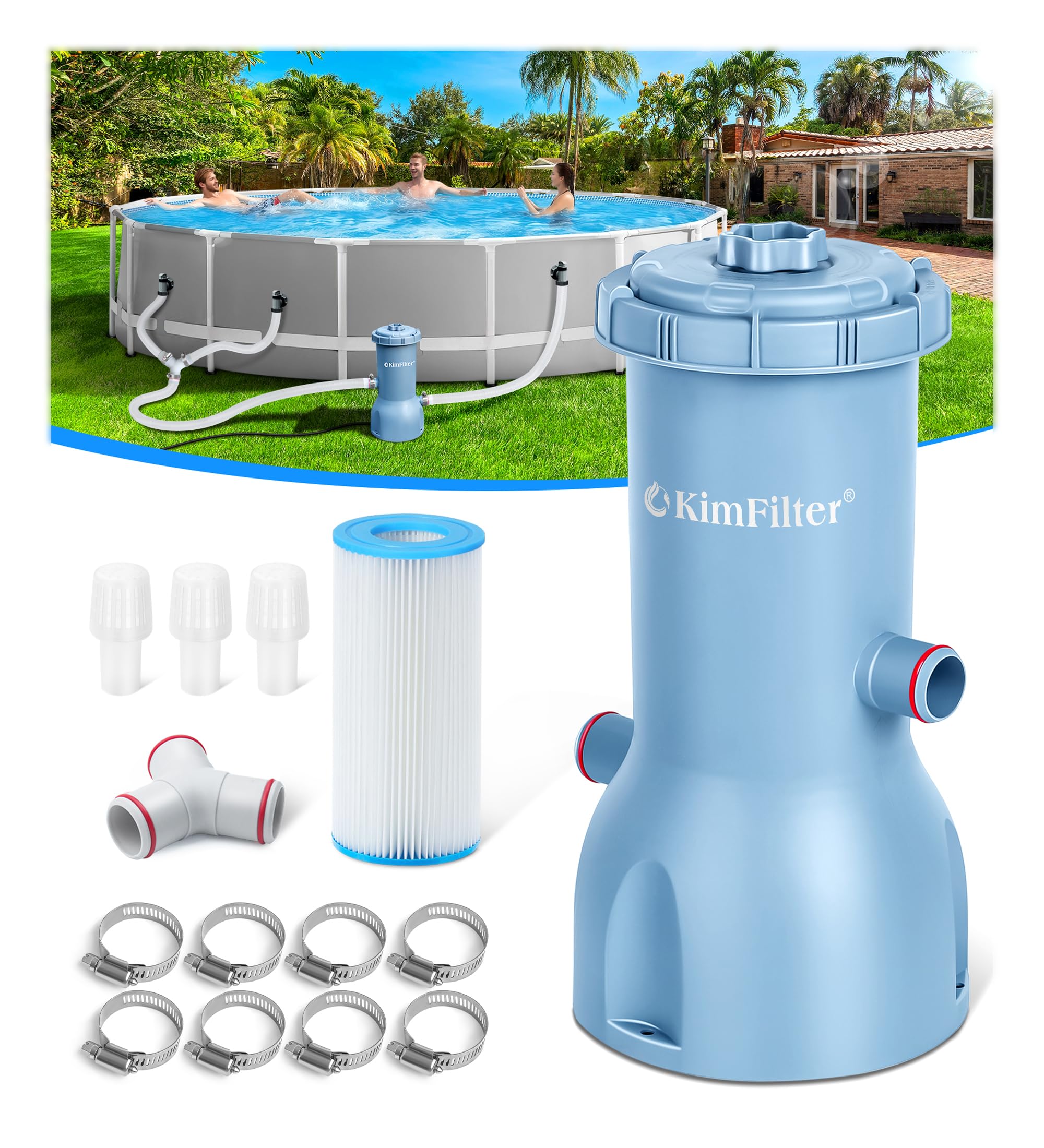 Pro Series 1000 GPH Above Ground Pool Filter Pump, Powerful Pool Cartridge Filter Pump, Water Circulation and Filtration System -Improved Water Clean & Clarity, Pools Pumps Above Ground-Blue