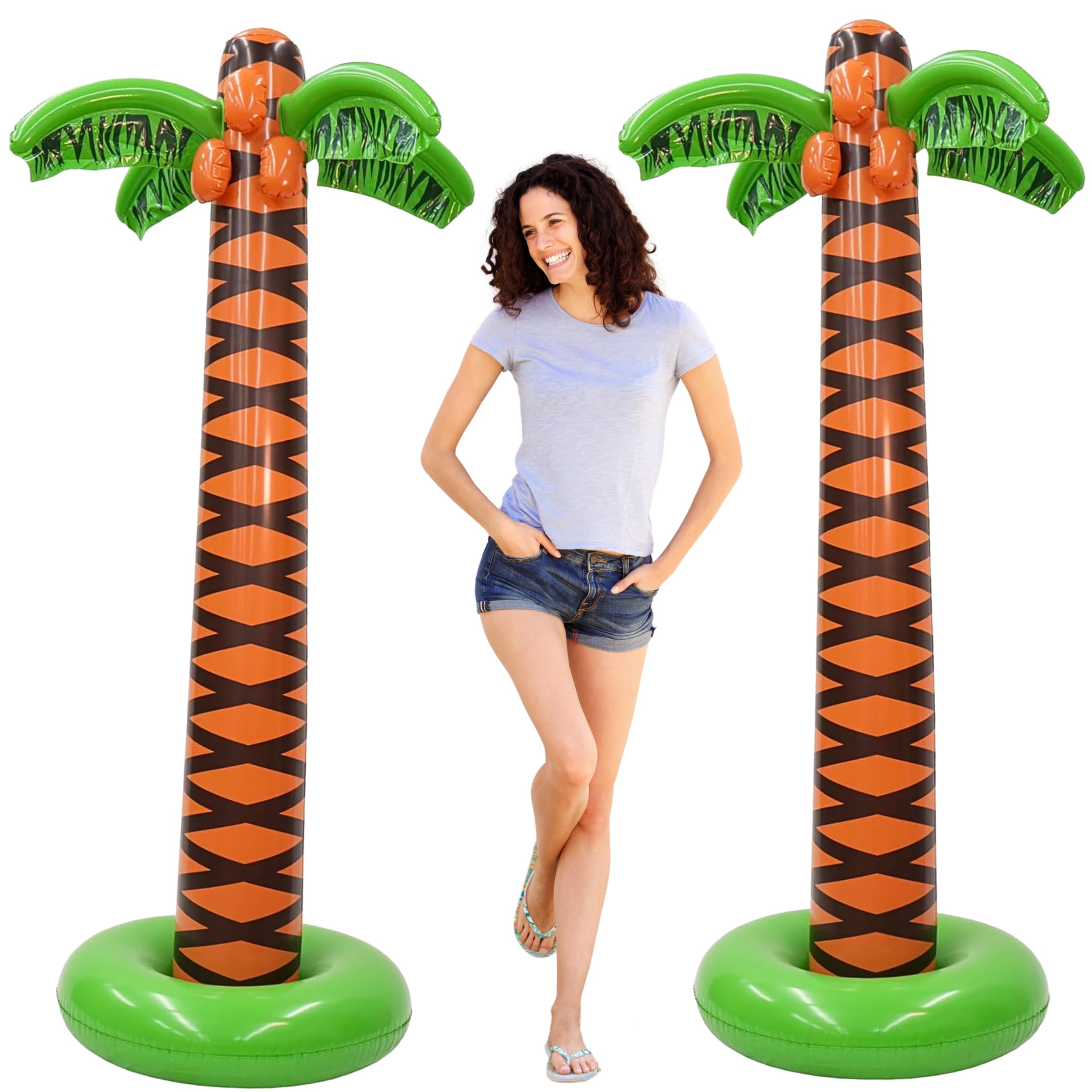 4E's Novelty 2 Pack Giant Inflatable Palm Trees 6 Ft Tall - Palm Tree Blow Up for Tropical Seaside Inflate Trees Party Decorations, Summer Beach Tree Party, Beach Decoration Plant Birthday Supplies