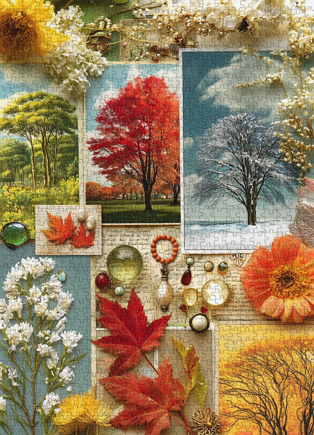 PICKFORU Buchstaben der Jahreszeiten Puzzles für Erwachsene 1000 Teile, Natur Blumen Jigsaw Puzzles 1000 Teile, Pflanzenkunst Ahornblätter Puzzle