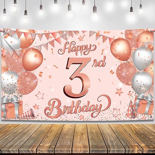 KatchOn Cartel de feliz cumpleaños de 3 años grande de 72 x 44 pulgadas pancarta de feliz cumpleaños para decoraciones de fiesta de tercer