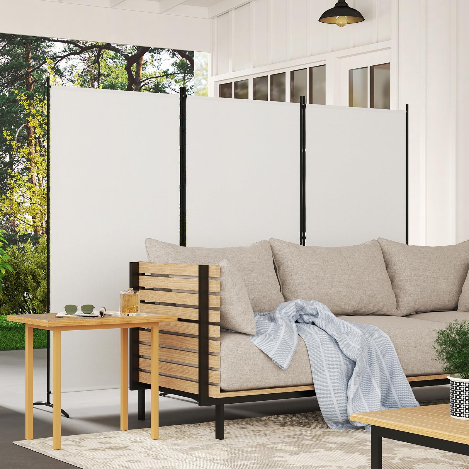 GIANTEX Biombo Plegable con 3 Paneles, Separador de Privacidad 260 x 183 cm, Divisor de Habitación Independiente con Patas, Biombo para Protección Privada (Blanco)