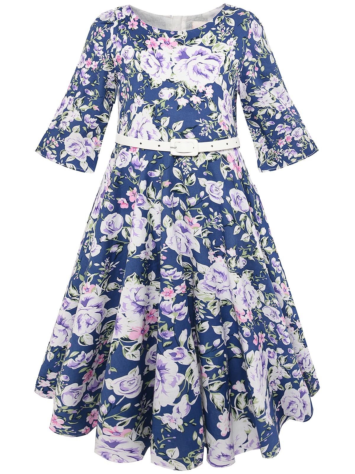 BONNY BILLYGirls Classy Vintage Floral Swing Kids Party Dress with Belt