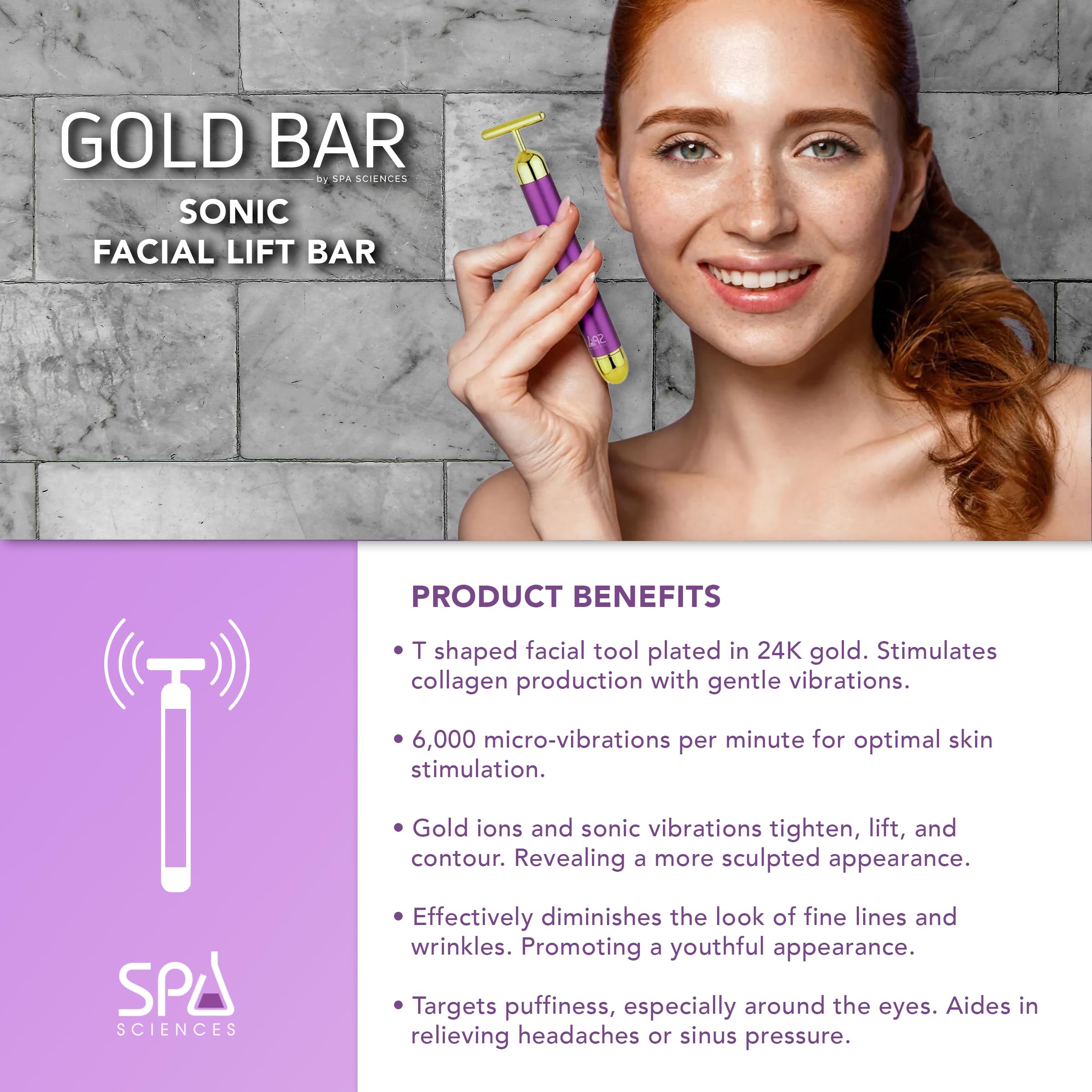 Amazon.com: SPA SCIENCES Gold BAR - Vibrating Face Lift Bar
