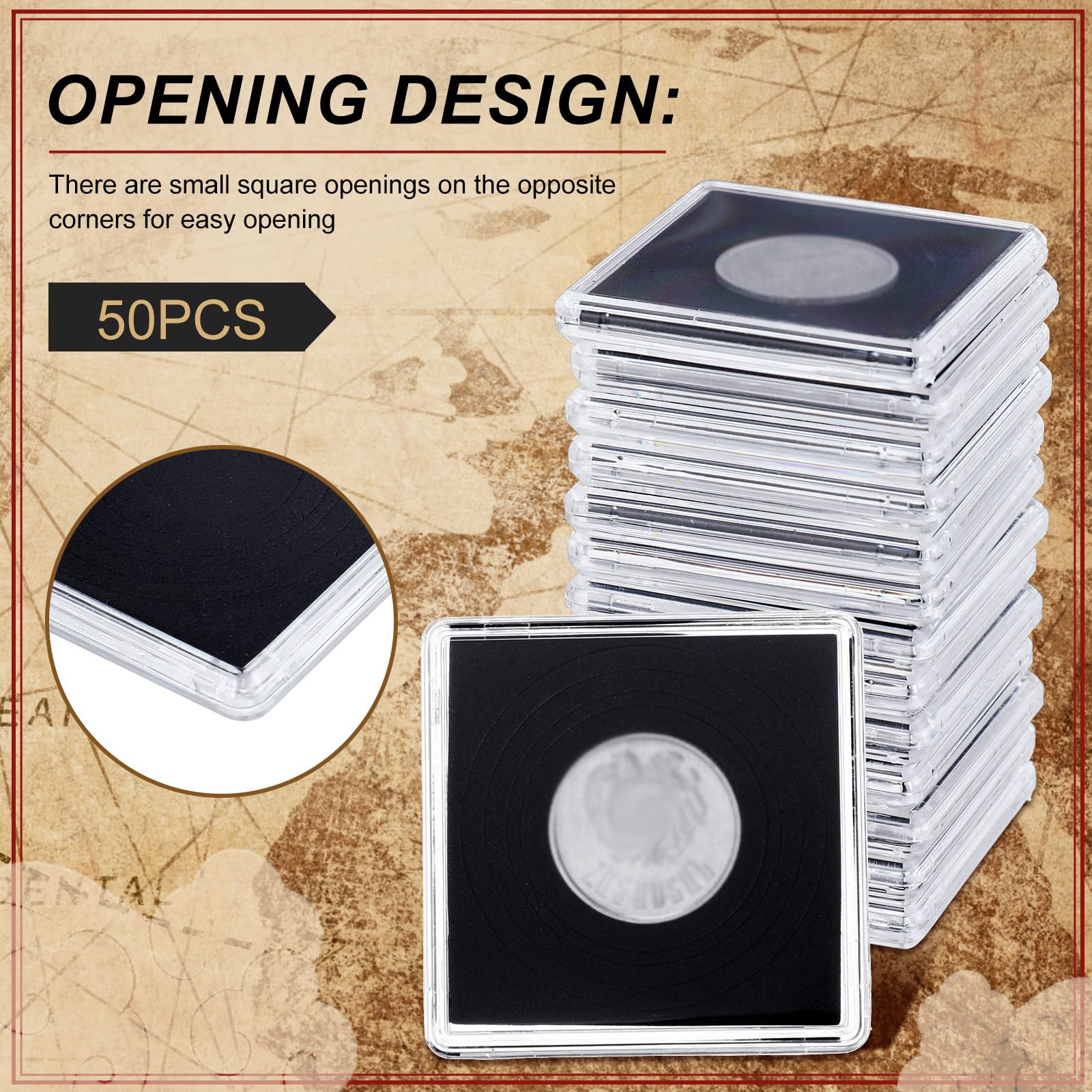 Soporte para monedas de plata de 5 cm con junta de espuma, 5 tamaños, cápsulas de monedas, organizador de monedas de acrílico, caja de exhibición de dólares plateados y caja organizadora de