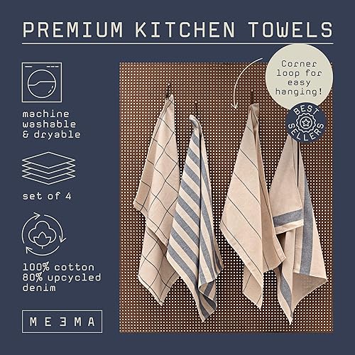Miniatura 3 de MEEMA Toallas de cocina y paños de cocina, algodón reciclado ecológico, juego de 8, grandes, 20 x 28 pulgadas, tejido súper absorbente, toallas de
