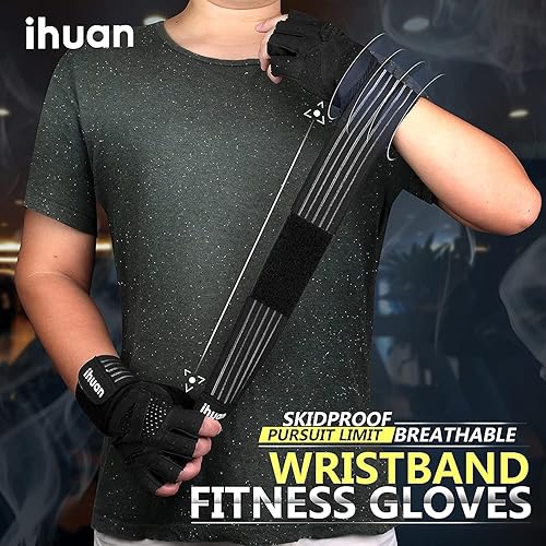 Miniatura 5 de ihuan - Guantes de entrenamiento con ventilación, unisex, protección completa de la palma de la mano para levantamiento de pesas, entrenamiento,