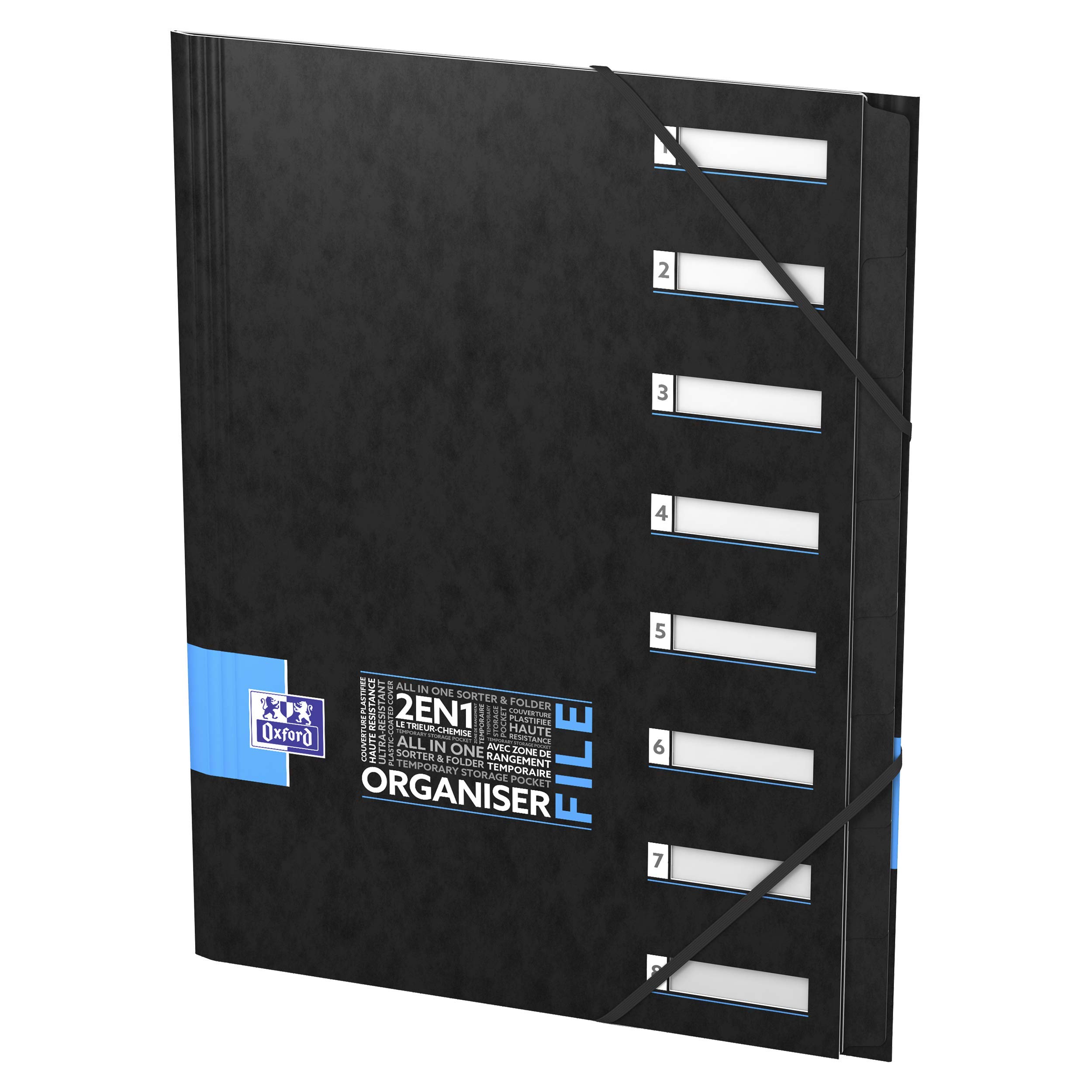 Oxford OrganiserFile Trieur 8 Compartiments Format A4 Fermeture Elastique Couverture Carte Pelliculée Couleur Aléatoire 400065859
