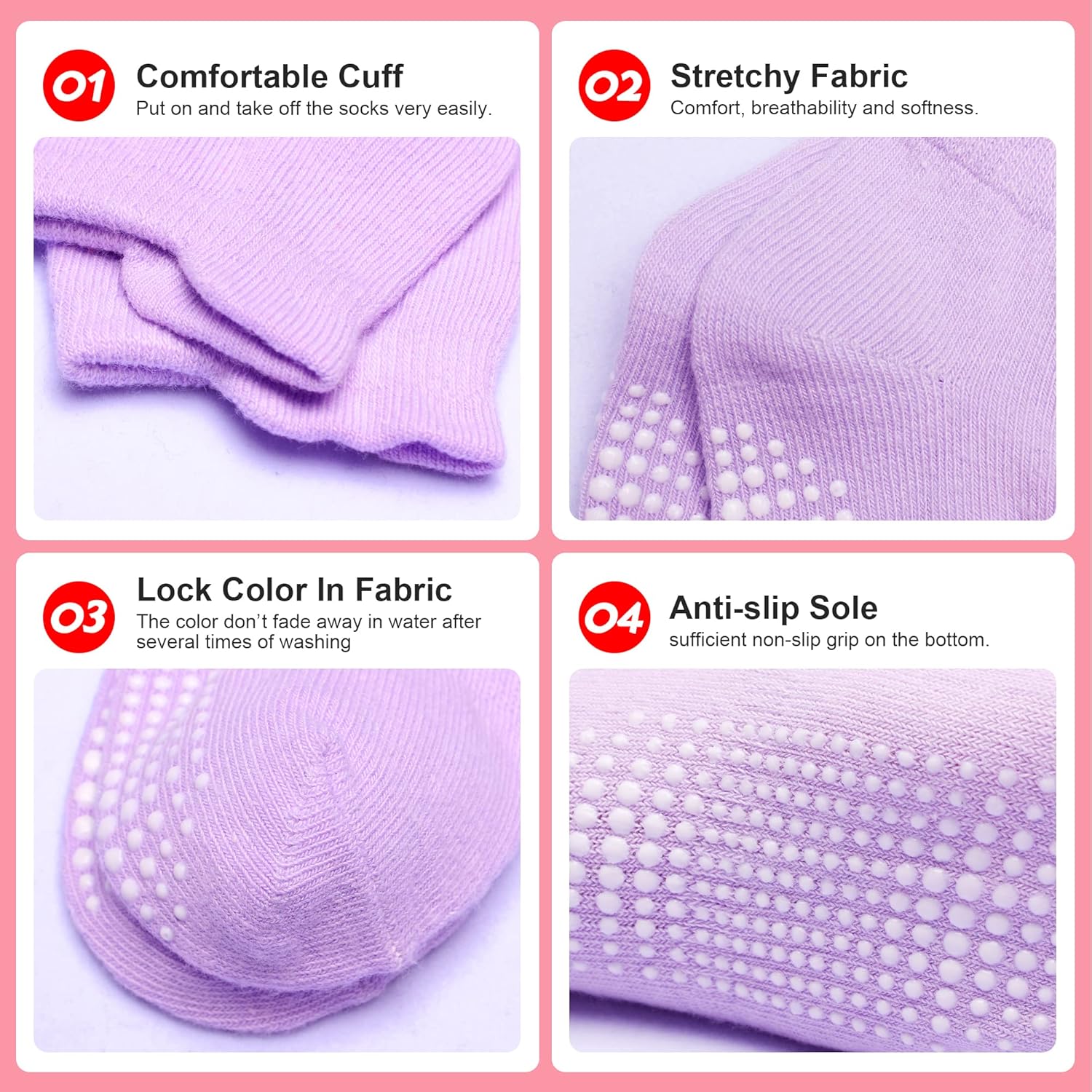 12 Pack Non Slip Kids Toddler Baby Socks with Grips 1-7 Years Boys Girls Cotton Ankle Socks Multi Colors - Image 6