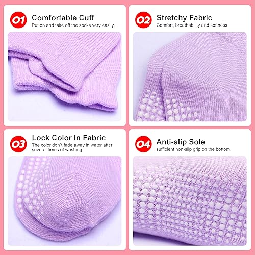 Miniatura 4 de 12 paquetes de calcetines antideslizantes para niños y bebés con agarres, 1-7 años, calcetines de algodón para tobillo para niños y niñas