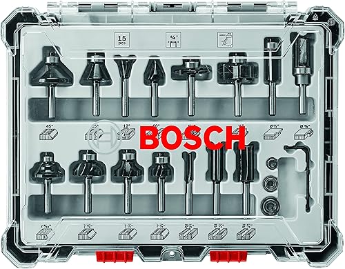 Miniatura 5 de Bosch Herramienta de enrutador, Colt 1 caballos de fuerza 5.6 Amp Router electrónico de palma de velocidad variable PR20EVS y BOSCH 15 piezas