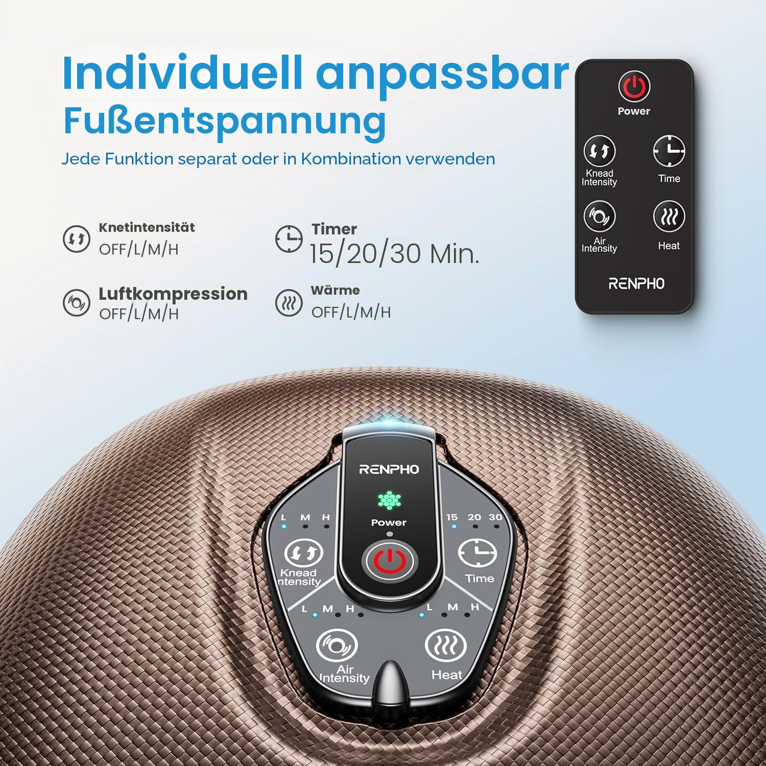 Tragbar Fußmassagegerät mit Wärme, Fussmassagegerät Elektrisch Testsieger | 3D-Knetrollen, Shiatsu-Massage & Luftkompression mit 3 Verstellbaren Intensitäten, Geschenk für Männer, Braun