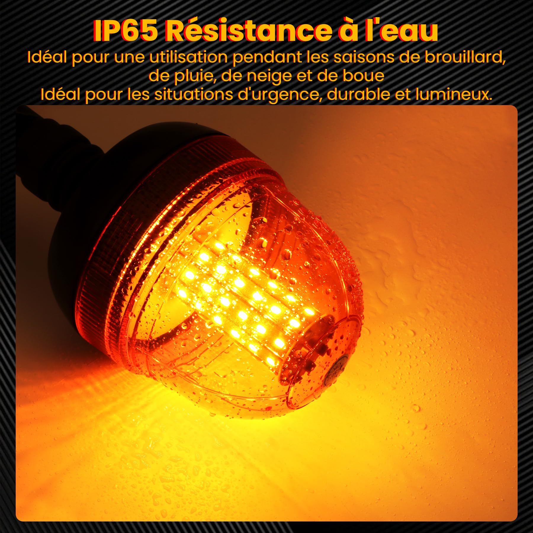 2pcs Gyrophare LED - 2x60LED Lumière Stroboscopique d'Avertissement d'urgence, Homologation E9 pour Camion Tracteur Caravane (Orange)
