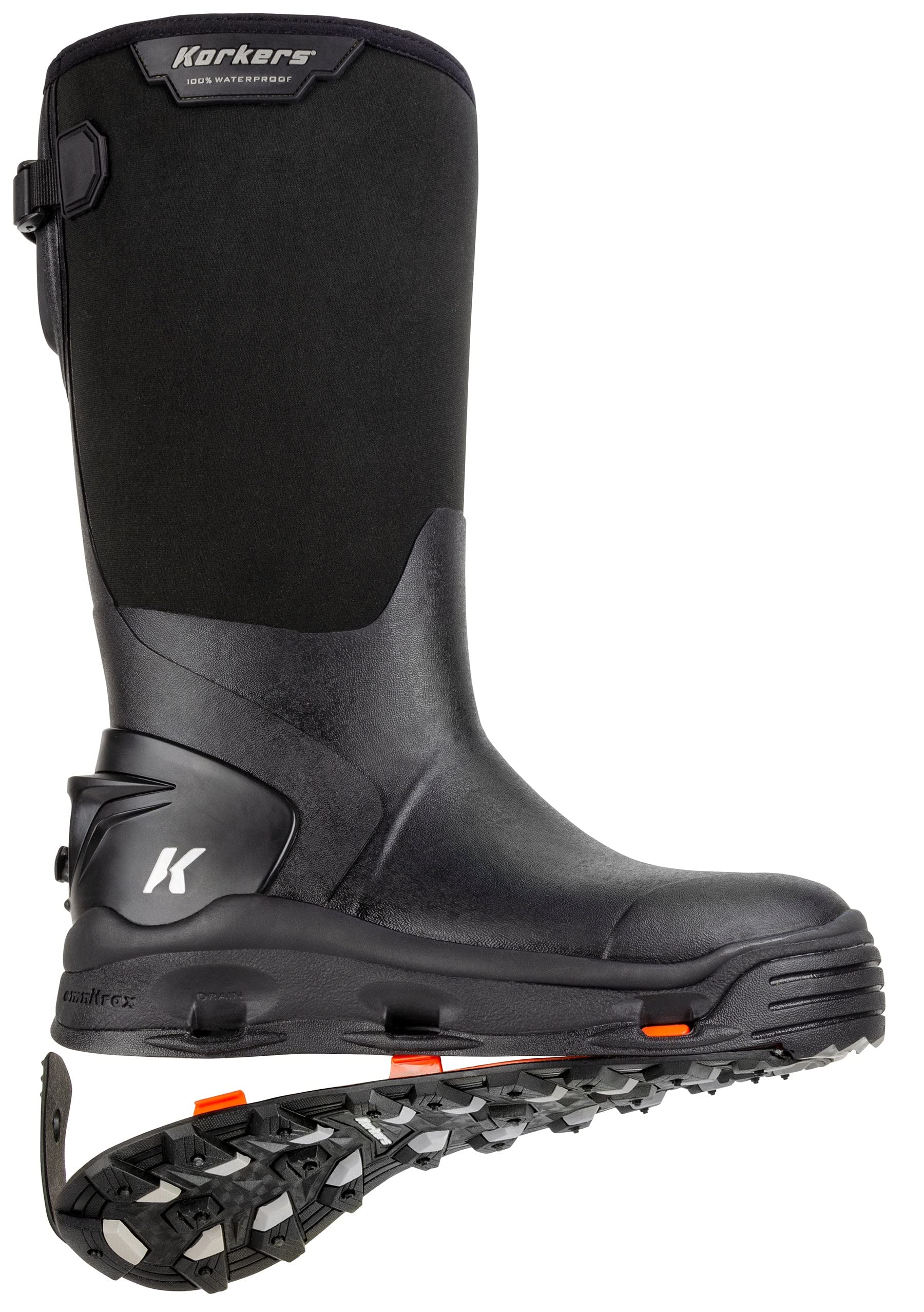 Korkers Men's Neo Arctic Rubber Boots - Inuslated and Waterproof for the Extreme Cold - Includes Interchangeable All Terrain Sole - Size 10/Black