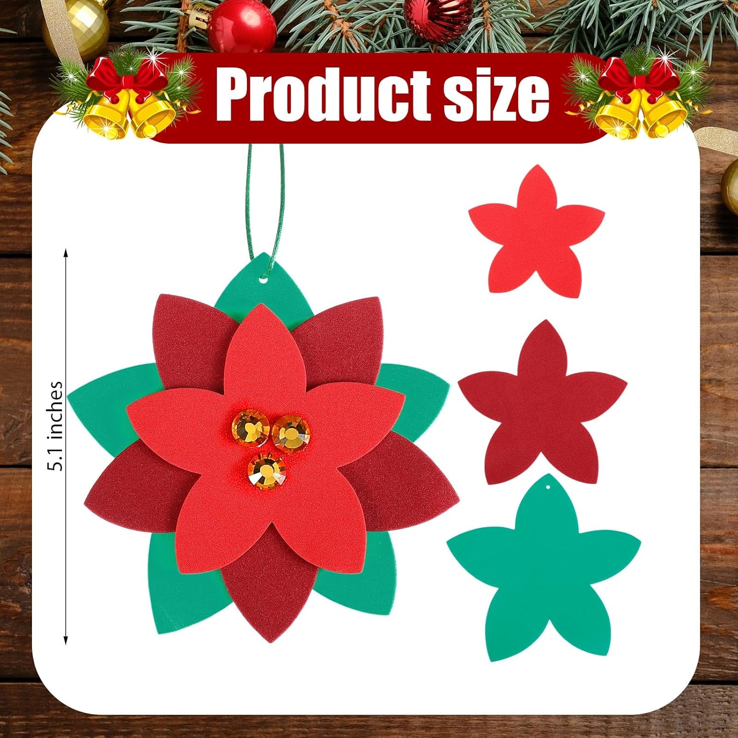 Hollowfly 48 Pack Christmas DIY Craft Poinsettia Flowers Bulk 5.1 Inch Foam Poinsettia Flowers Ornament Kit Christmas Glitter Red Flower Decoration for Xmas Tree Party Activities Home Decor Holiday