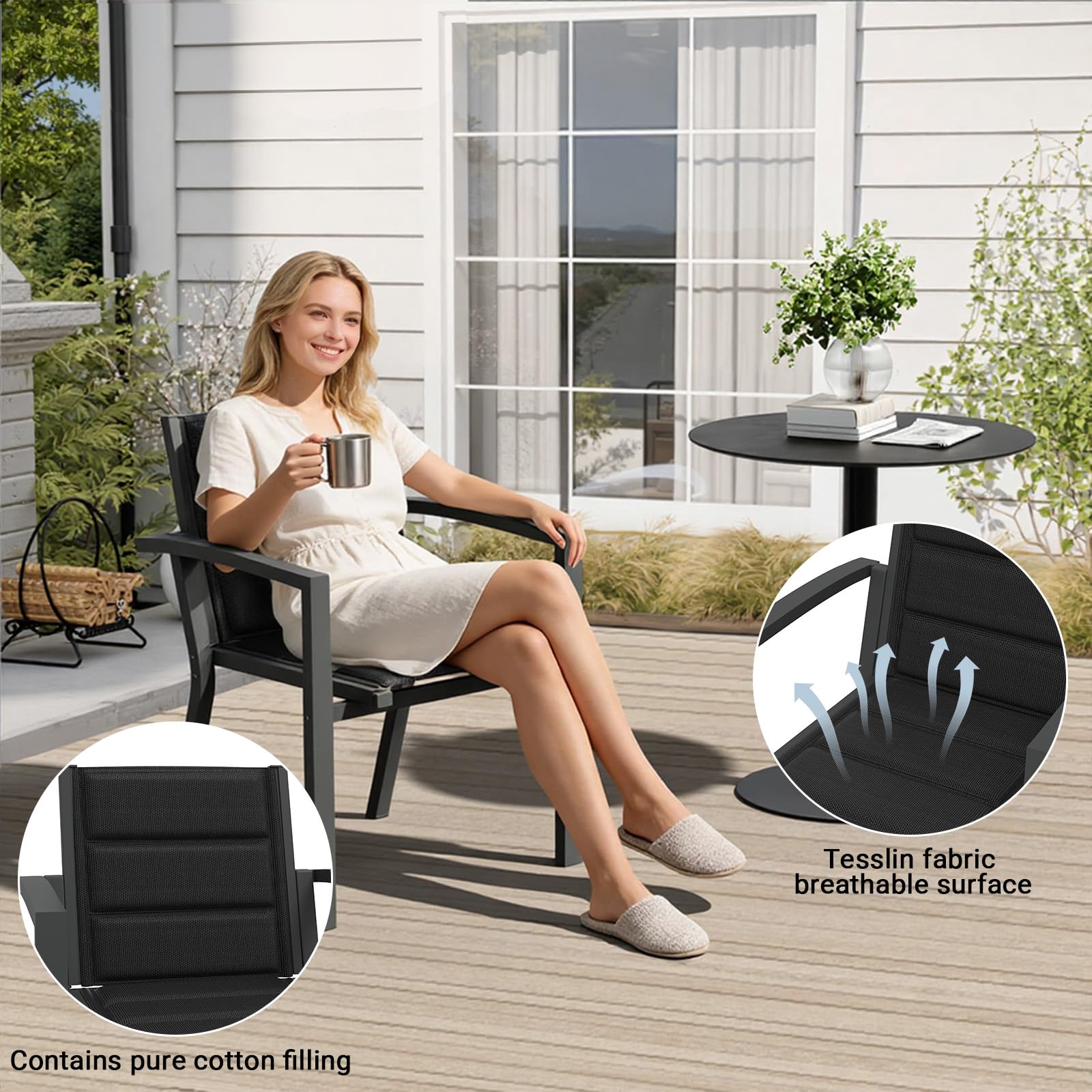 JUMMICO Set Tavolo e Sedie Da Giardino In Alluminio, 6 Sedie Impilabili e Tavolo Allungabile 80-160CM, Set Da Giardino Esterno