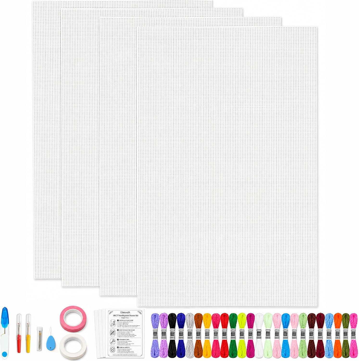 Gimweth 18 Mesh Needlepoint Canvas Kit, 4 Cotton Sheets, 12 x 18 in