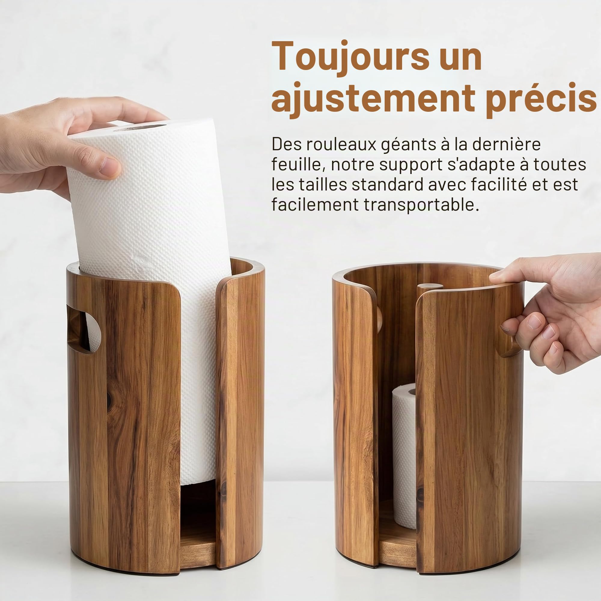 Porte Essuie-Tout en Bois pour Plan de Travail Cuisine, Support Sopalin avec Pare-éclaboussures, Poignées, Base Antidérapante et Lestée – Décor Maison Naturel pour Cuisine, Salle de Bains, Appartemen