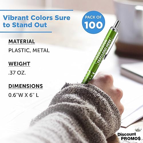 Miniatura 4 de DISCOUNT PROMOS Bolígrafos retráctiles personalizados con diamantes de imitación, paquete de 100 unidades, bolígrafos de plástico, texto