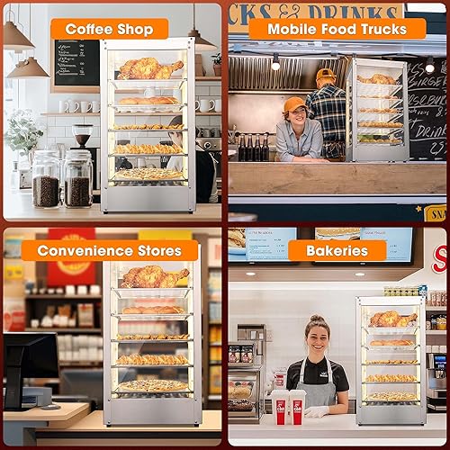 Miniatura 7 de WeChef Calentador de alimentos comercial de 5 niveles de 15 pulgadas, 600 W, vitrina de pizza para alimentos, camión, tienda de alimentos,
