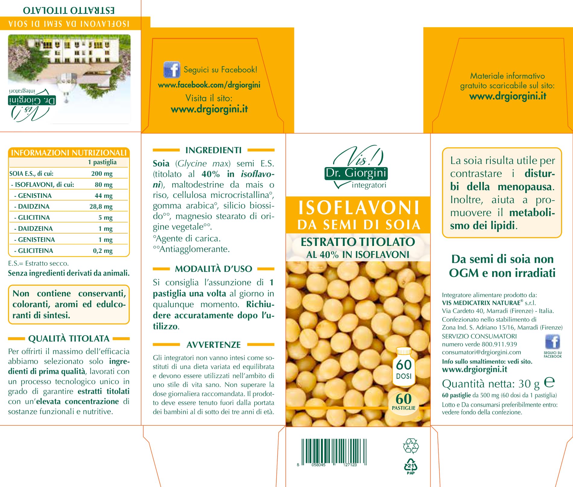 Dr Giorgini ISOFLAVONI DE Semillas DE Soja Pastillas - 30 g (suplemento de Soja titulado al 40% en isoflavonas, dosis Durante 2 Meses)