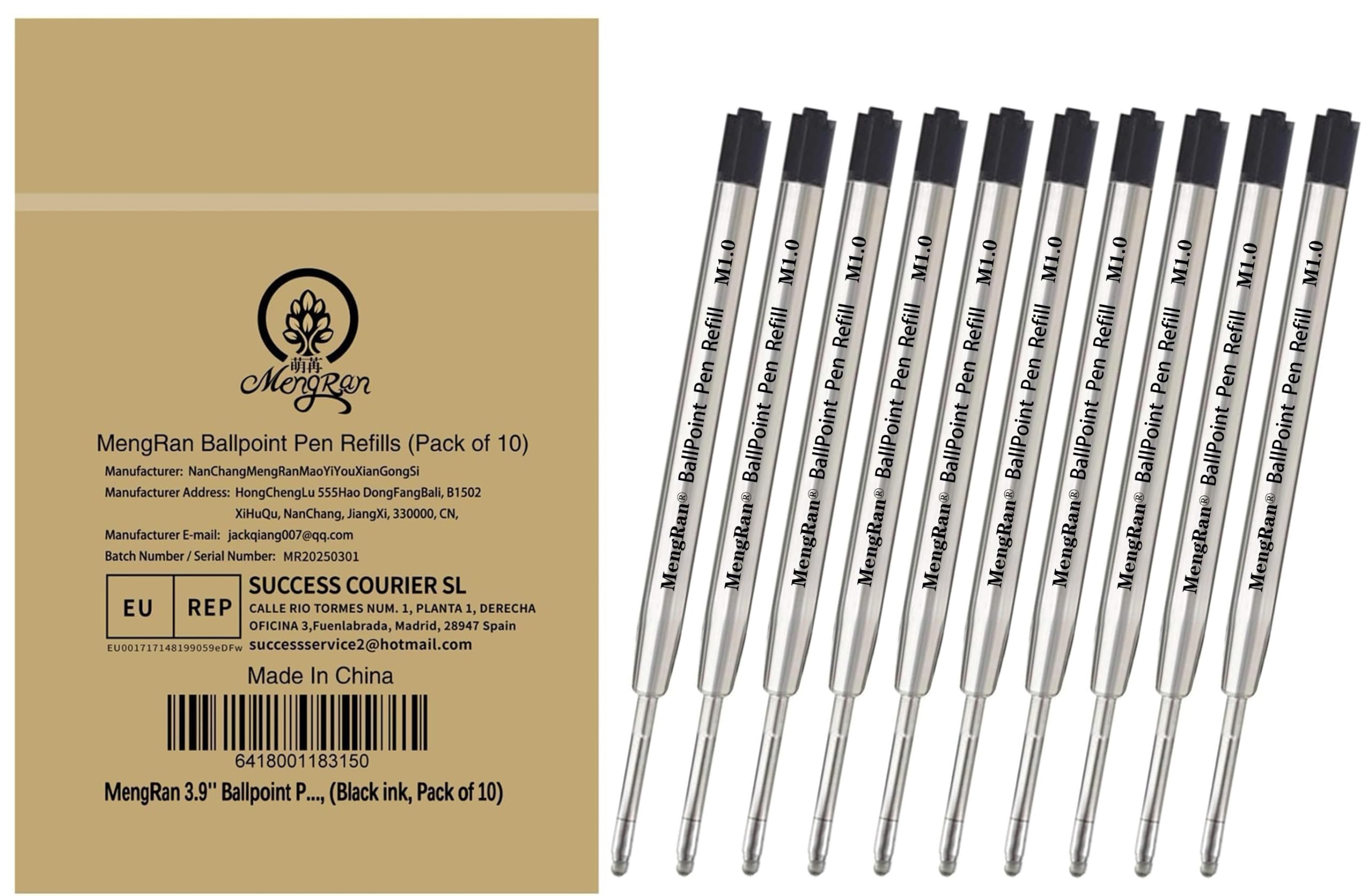 MengRan 3.9'' Ballpoint Ink Pen Refills,Black Ink,Medium,10Pcs | Compatible with Parker P…