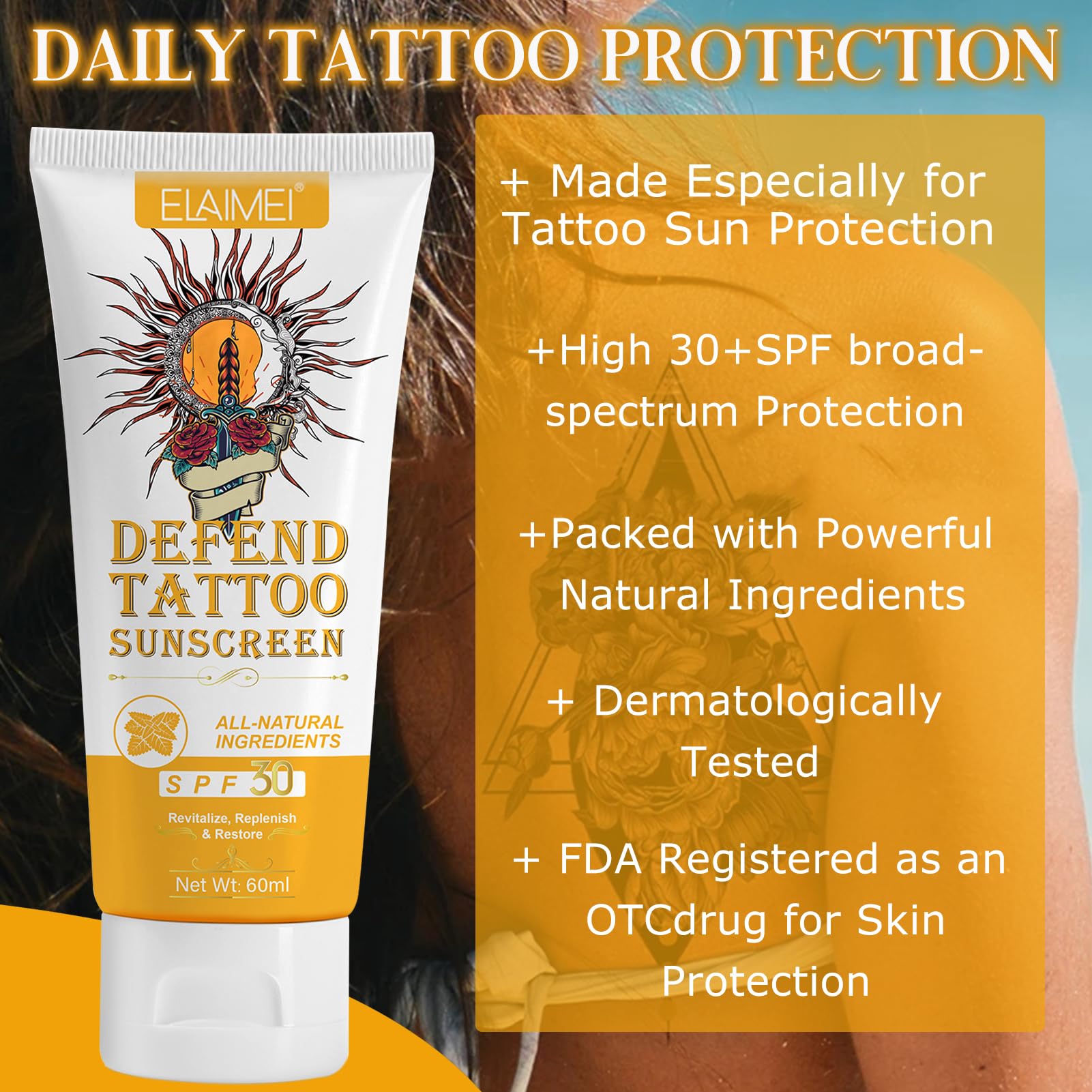 Crema Solar para Tatuajes con Protección UVA/UVB, Mantequilla para Tatuajes