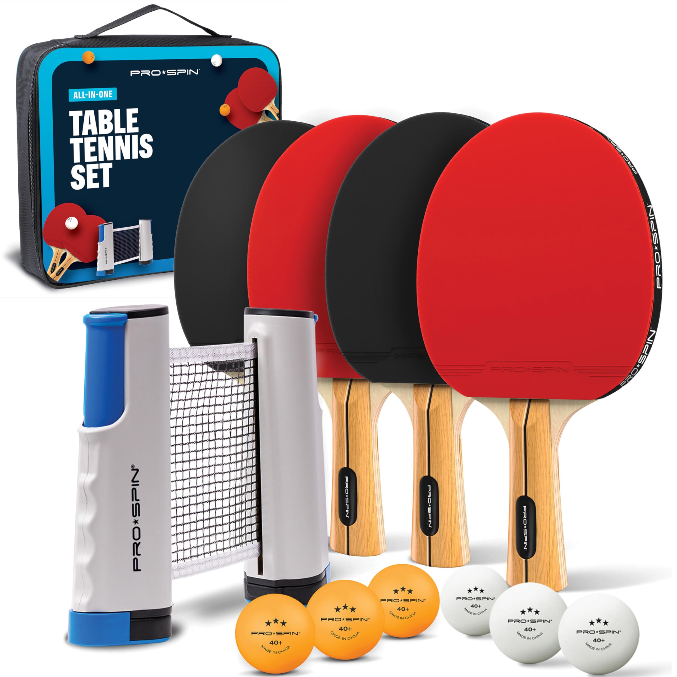 PRO SPINAll-in-One Ping Pong Set - Retractable Ping Pong Net for Any Table (72"), Ping Pong Paddles and Balls, Storage Case - Portable Table Tennis Family Games, Gifts for Boys & Girls