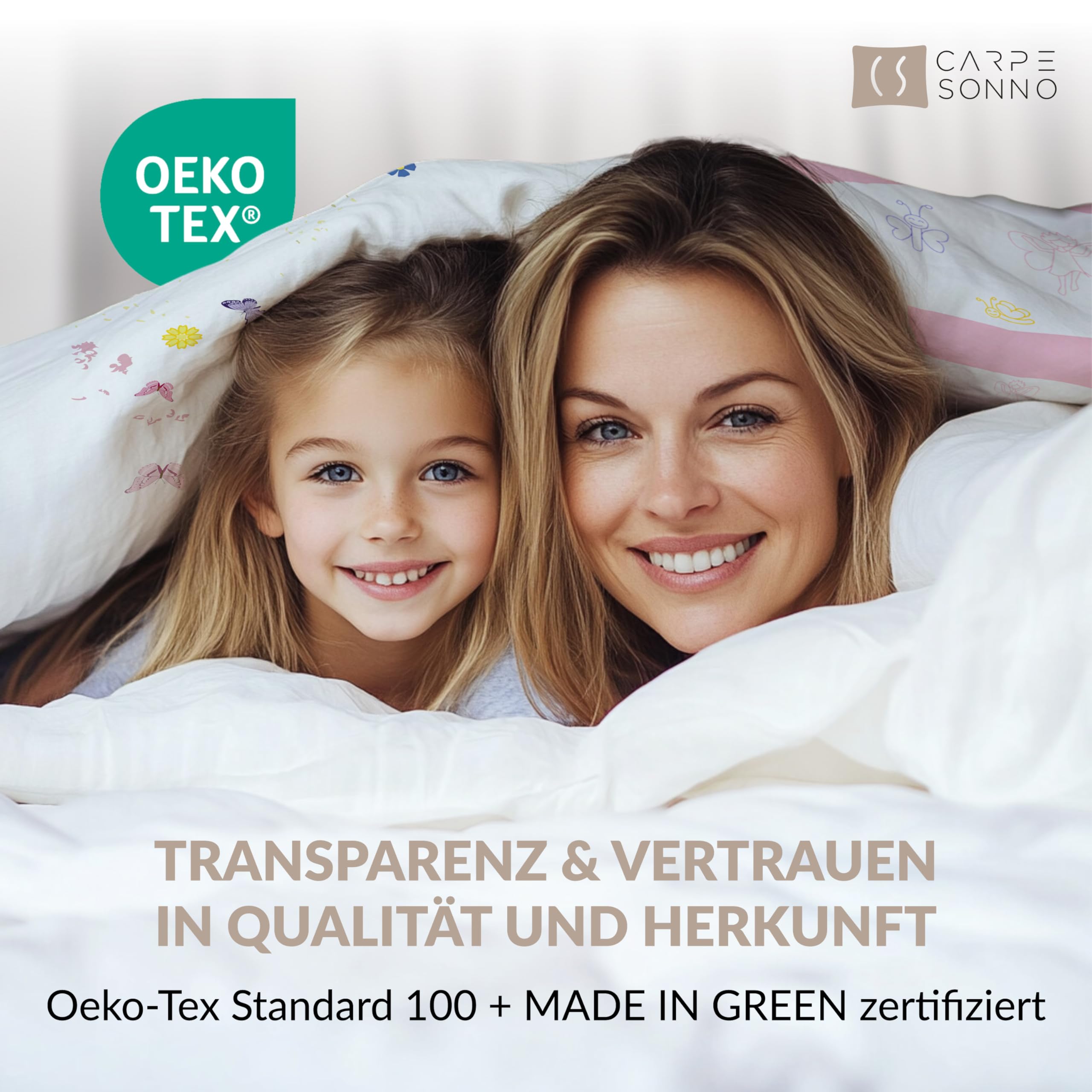 Carpe Sonno Kinder Bettwäsche 135x200 Kinder [Leuchtet im Dunkeln] Fee Motiv + 10 Spiele | 100% Baumwolle + Oeko-Tex 100 | Kinderbettwäsche Glow in The Dark | Schmetterling Bettwäsche Mädchen 135x200
