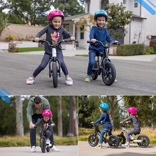 Miniatura 10 de Hiboy Bicicleta eléctrica de equilibrio para niños, neumáticos de 12 pulgadas, 5.6/9 mph, asiento ajustable, hasta 4.9 millas, bicicleta eléctrica