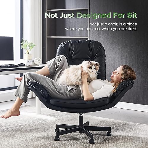 Miniatura 7 de Silla cruzada con reposabrazos y ruedas para sentarse con patas cruzadas, cómoda silla de escritorio giratoria ajustable para oficina, silla de