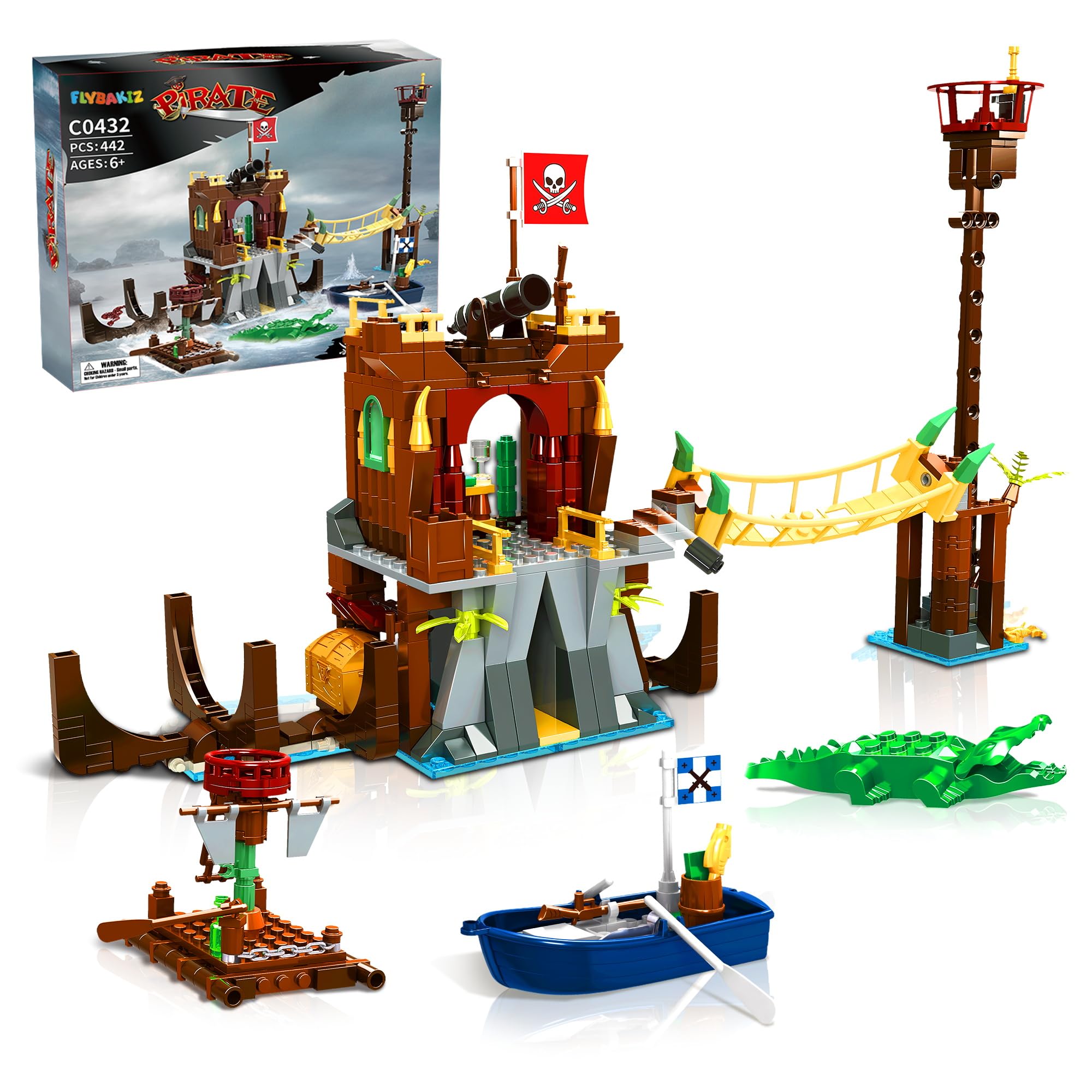 Adventure Pirate Building Block Set - 442PCS Pirate Ship Building Toy Halloween Birthday Gifts for Boys Girls Age 6-12 Who Loves Adventure