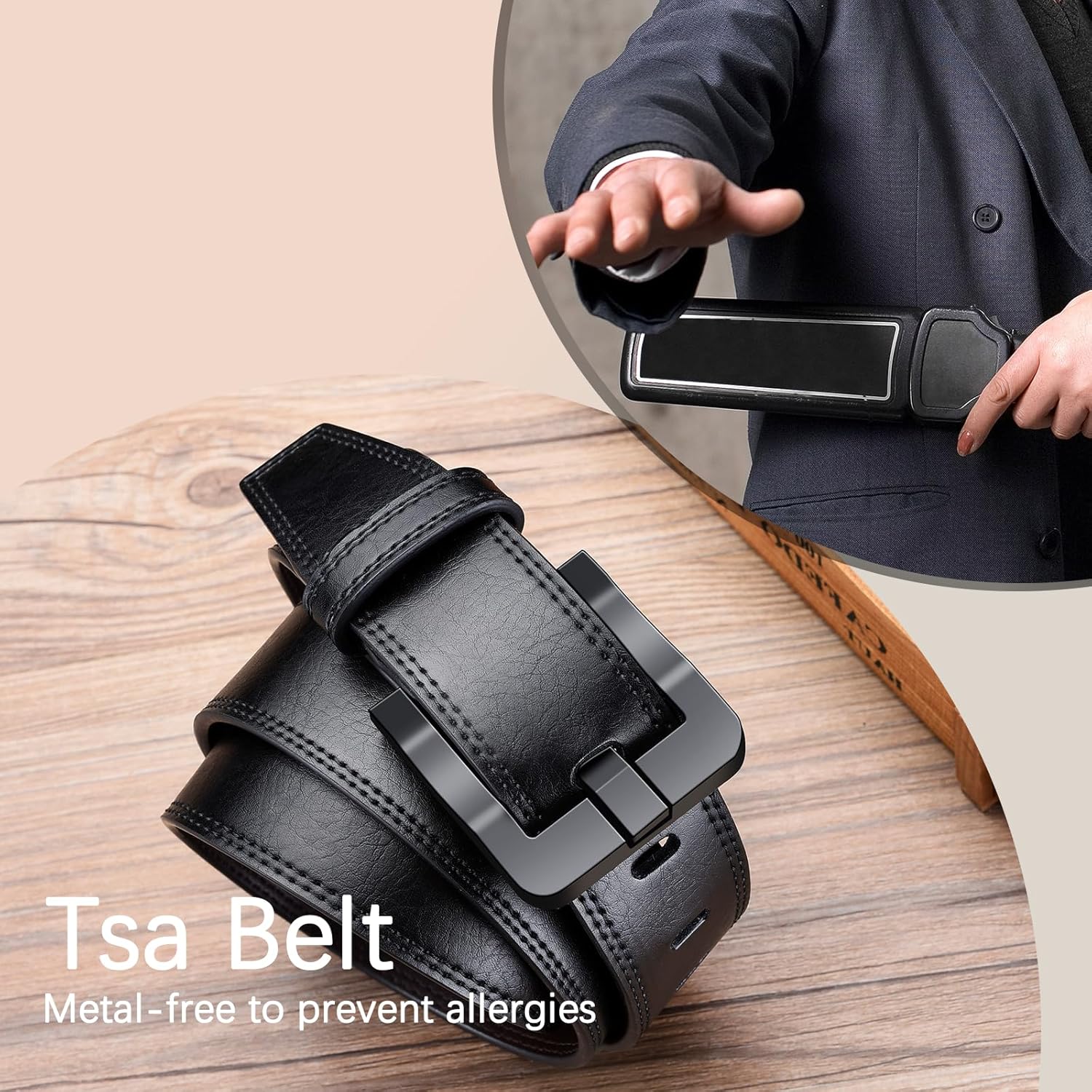 TSA Approved Non-Metal Nickel-Free Belt for Men with Hypoallergenic Buckles - Image 3