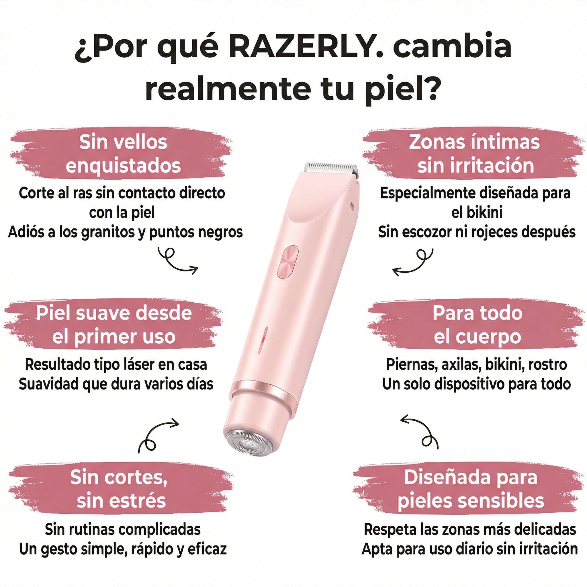 razerly maquinilla mujer, Afeitadora Corporal Mujer 2 en 1 con Recortadora Bikini Waterproof USB-C, Maquinilla Electrica Femenina para Zona Intima Axilas Piernas y Piel Sensible