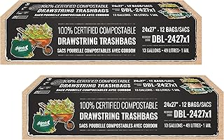 Drawstrings Large Trash Bags (13 Gallon) - 100% Certified Compost Safe Yard & Kitchen Garbage Bag - Zero Plastic & Zero Waste Multipurpose bags (12 Units per Box)