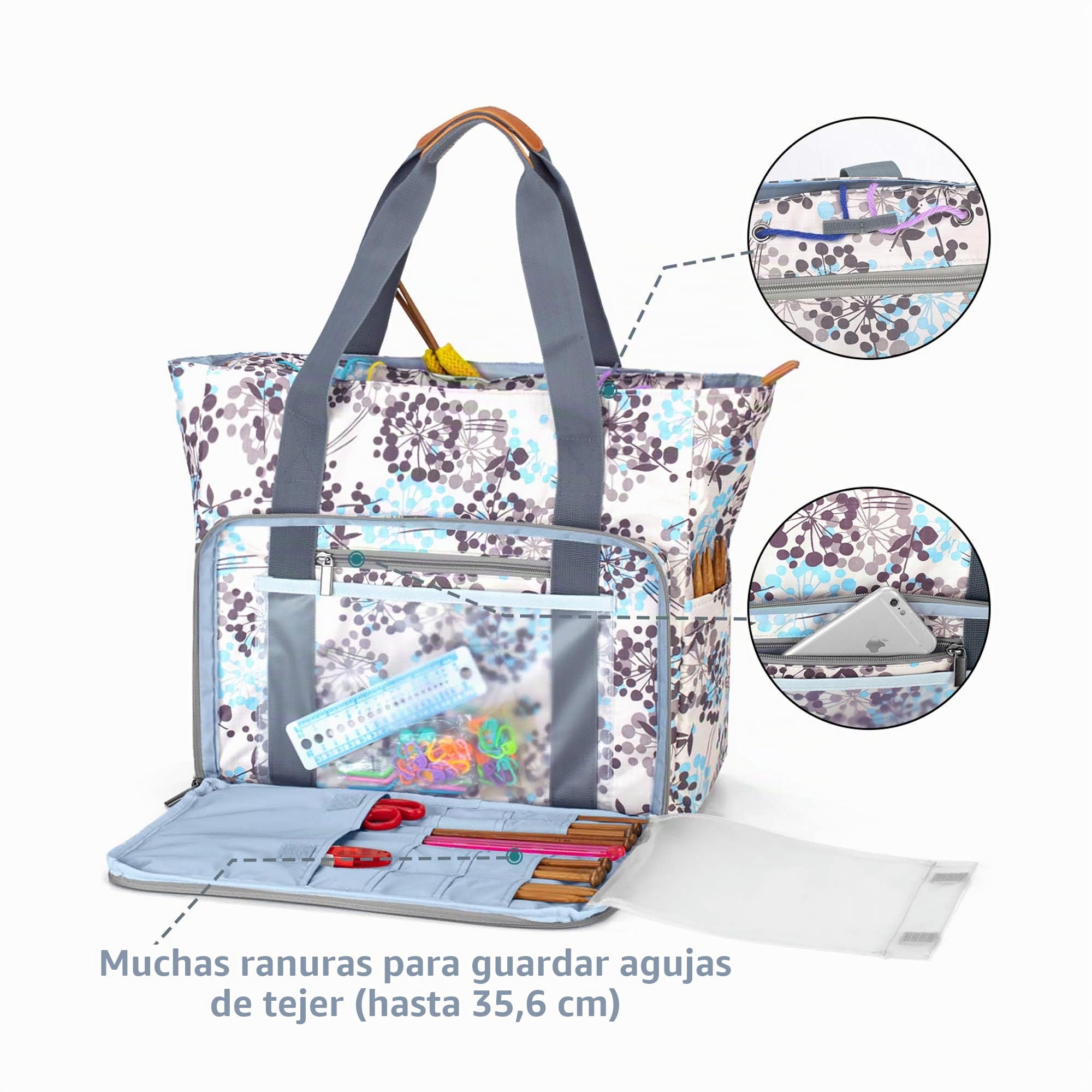 Teamoy Bolsa de Ovillos Almacenamiento para Crochet Bolso Ligero para Agujas(Sin Accesorios) (Diente de león)