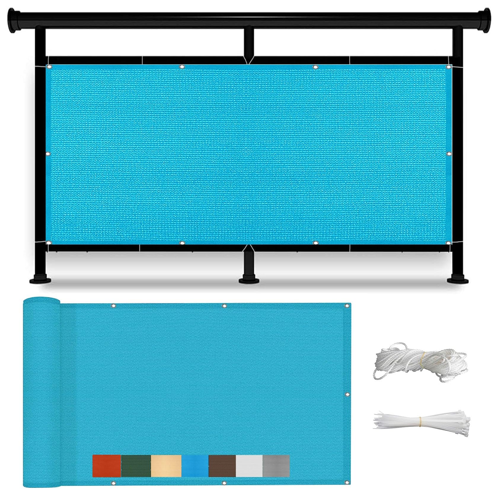 Brise vue occultant anti-UV bleu 60 x 200 cm avec oeillets de fixation