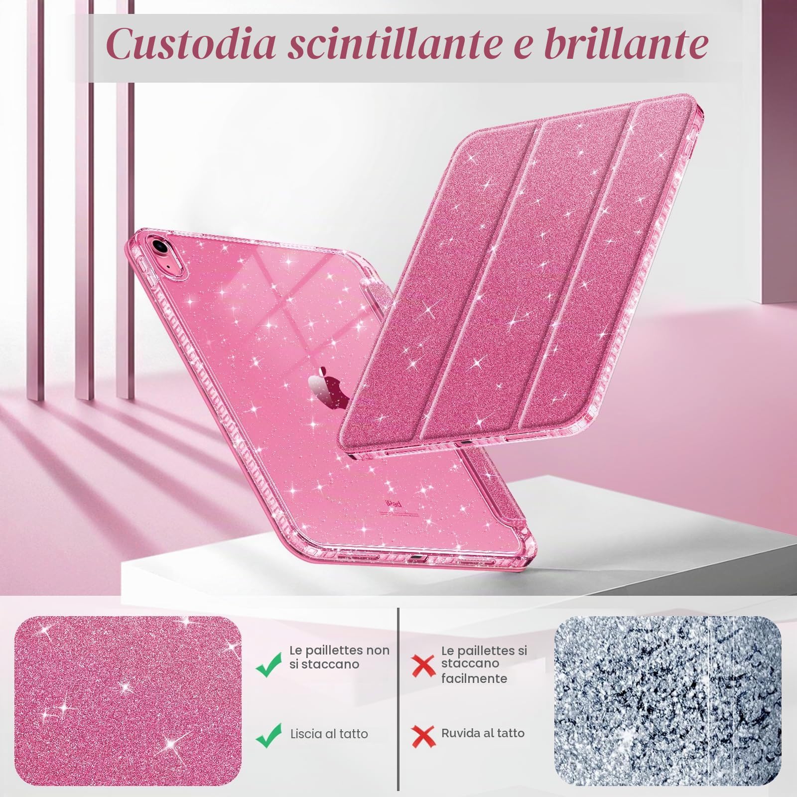 FINTIE Cover iPad 11" (2025) A16 11ª Generazione Antiurto Glittering Trasparente Custodia Posteriore con Auto Sveglia/Sonno, Magenta