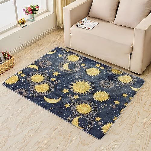 Miniatura 4 de Alfombras lavables para sala de estar, dormitorio, sol, luna y estrella, decoración del hogar, alfombra estética de 3 x 5 pies, antideslizante,