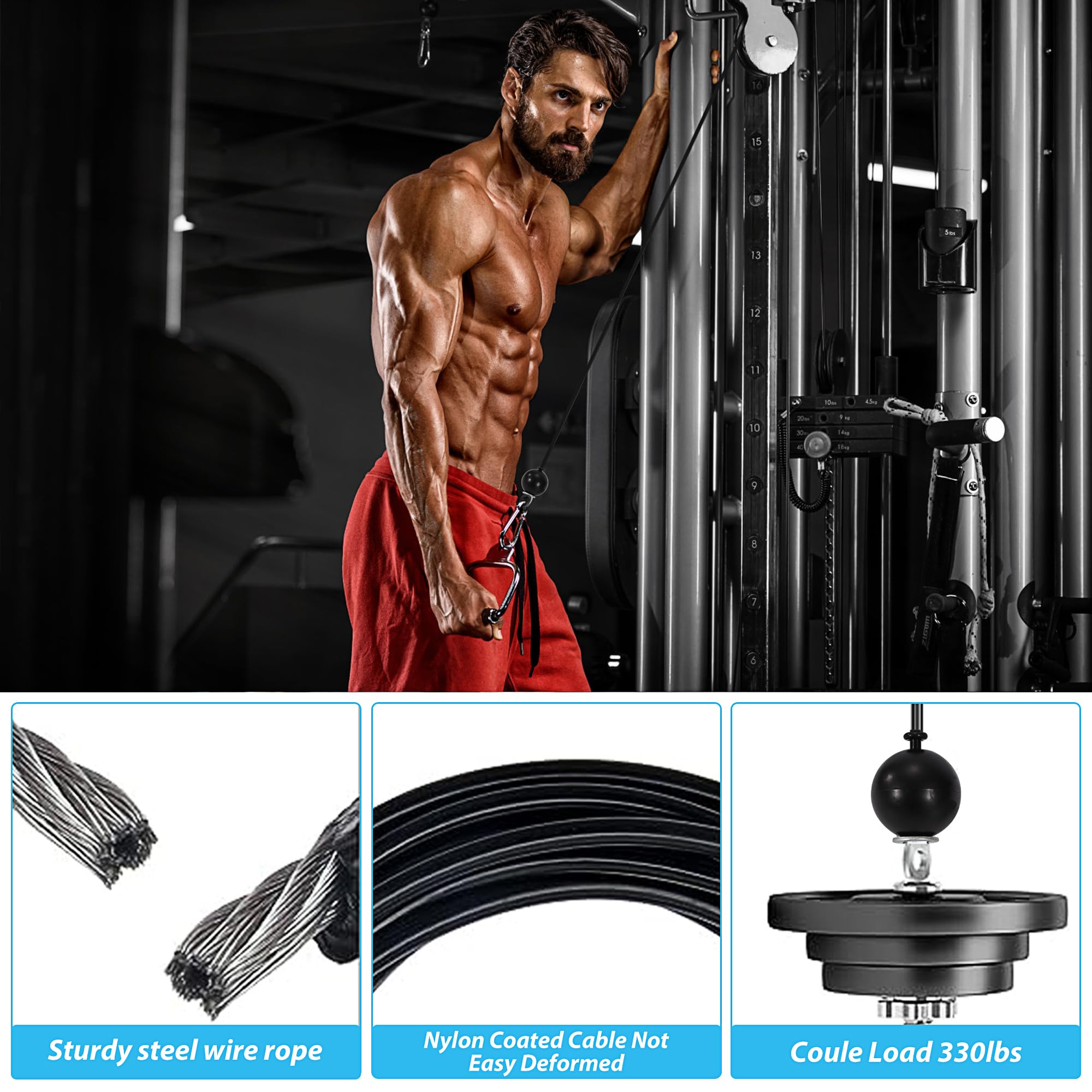 Kabel do fitnessu 3 m, linka stalowa, osłonięty, kabel do fitnessu, do wyciągania liny, fitnessu, domu, na siłownię