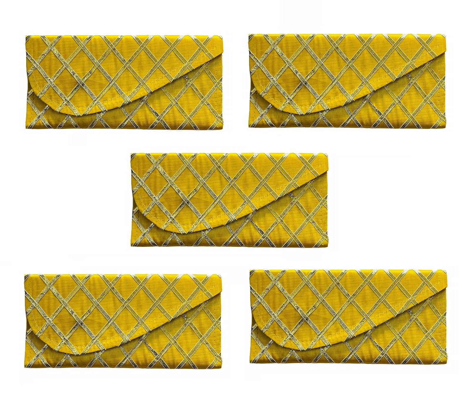 MoiraSilk Gota Yellow Envelopes 5pcs 21 X11 cms for Shagun, Sagun, Gifting
