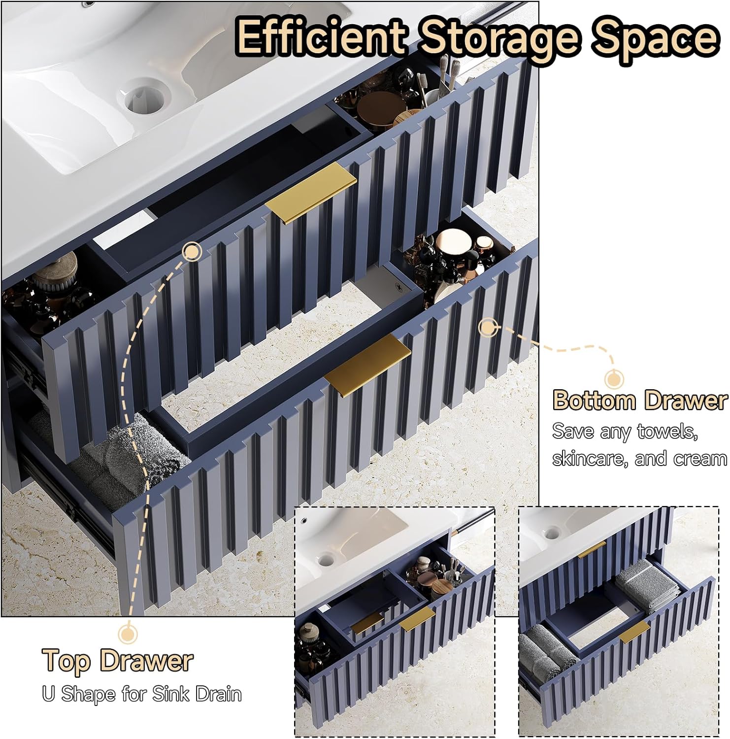 Efficient Storage Space in ONBRILL Vanity Drawers