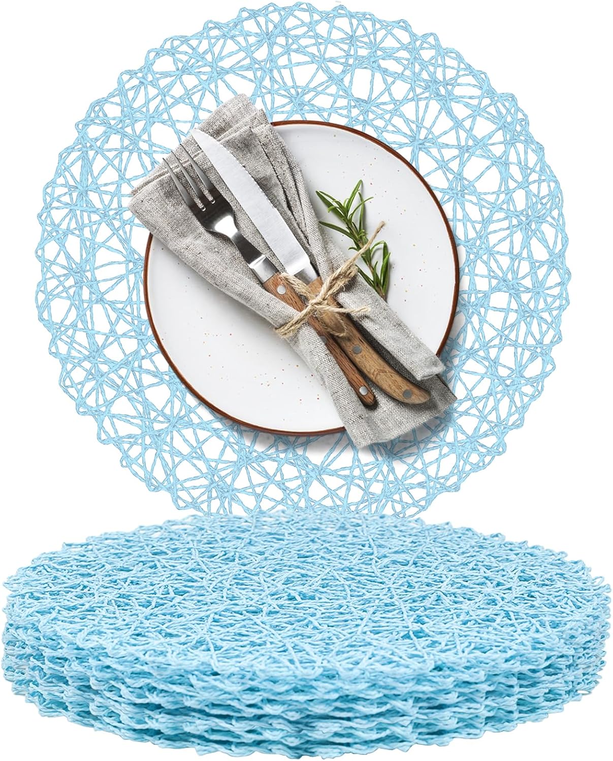 AHHFSMEI Paper Braided Round Placemats Set of 12 Natural Non-Slip Heat Resistant Table Mats for Dining Tables Woven Indoor & Outdoor Place mats(Green,12)
