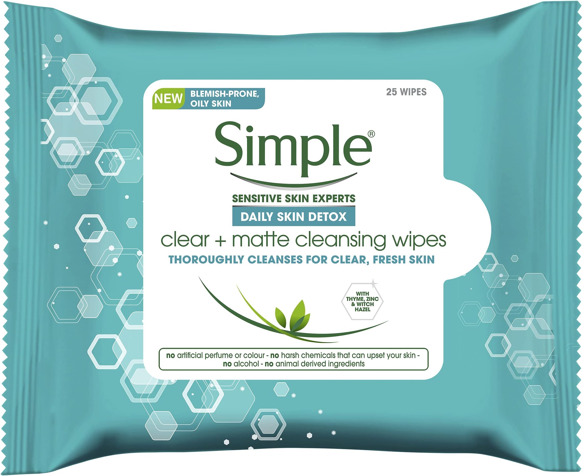 Simple Daily Clear & Matte Cleansing Wipes (25 wipes)