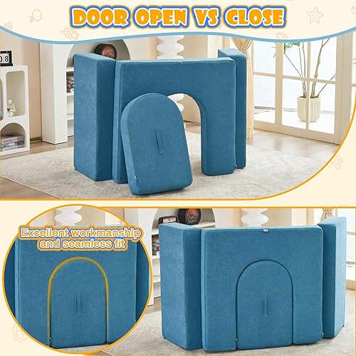 Miniatura 8 de jela Sofá para niños, 4 piezas, sofá de lujo de tela de señorita, sofá de juegos para niños pequeños, puerta de castillo, sofá modular para niños,