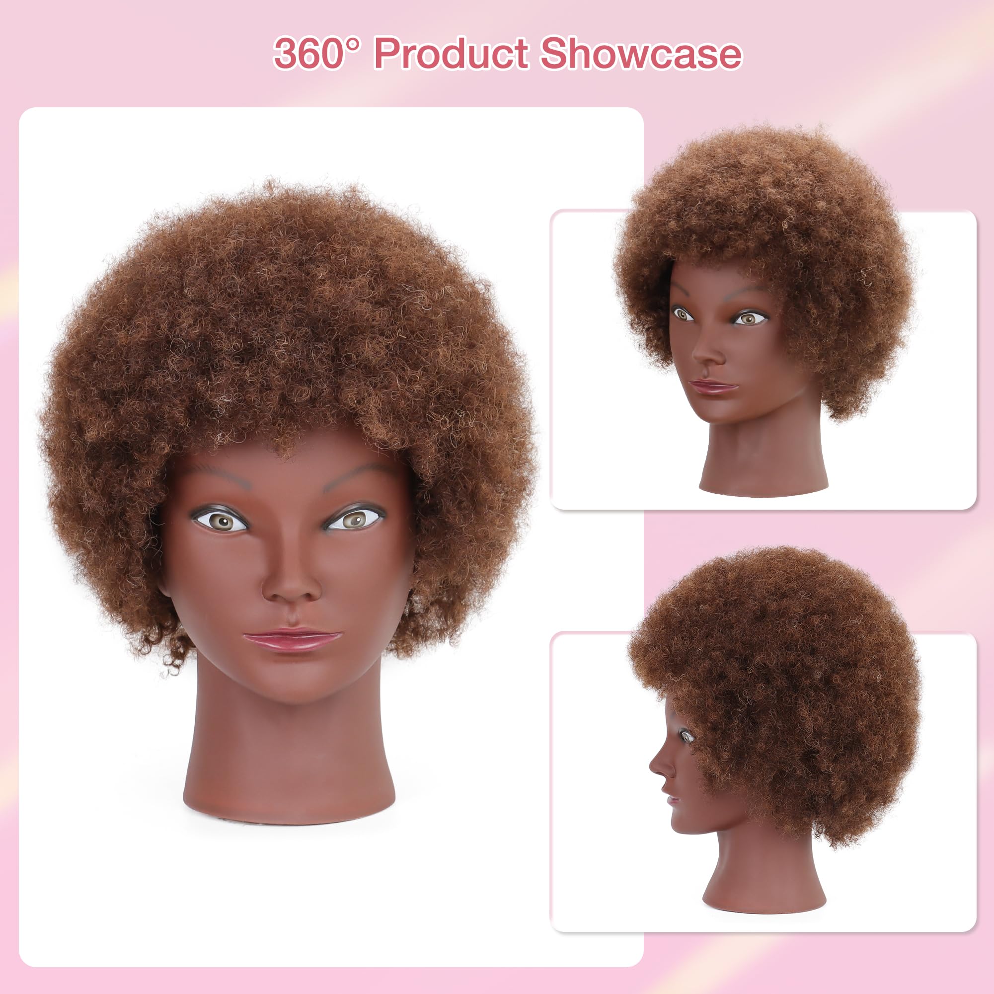 Afro-Puppenkopf mit gelocktem Kopf, 100 % Echthaar, 25,4 cm, für Friseure, Flechten, Üben, Haarstyling, mit Klemmhalter, Braun