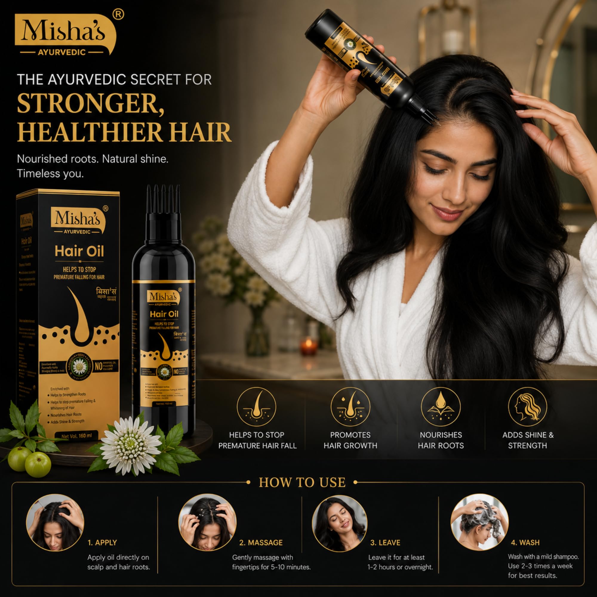 Misha Ayurvedic Hair Oil for Hair Growth & Hair Fall Control with Bhringraj, Amla and Shikakai | Natural Herbal Hair Oil | For Men & Women | 100ml Pack of 1 1