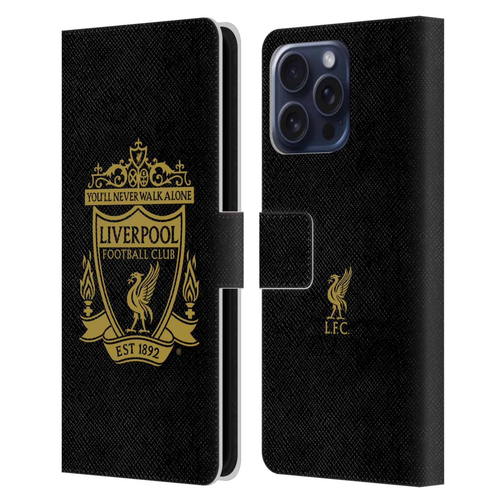 Head Case Designs Officially Licensed Liverpool Football Club Black 3 Crest 1 Leather Wallet Case Compatible With Apple iPhone 16 Pro Max