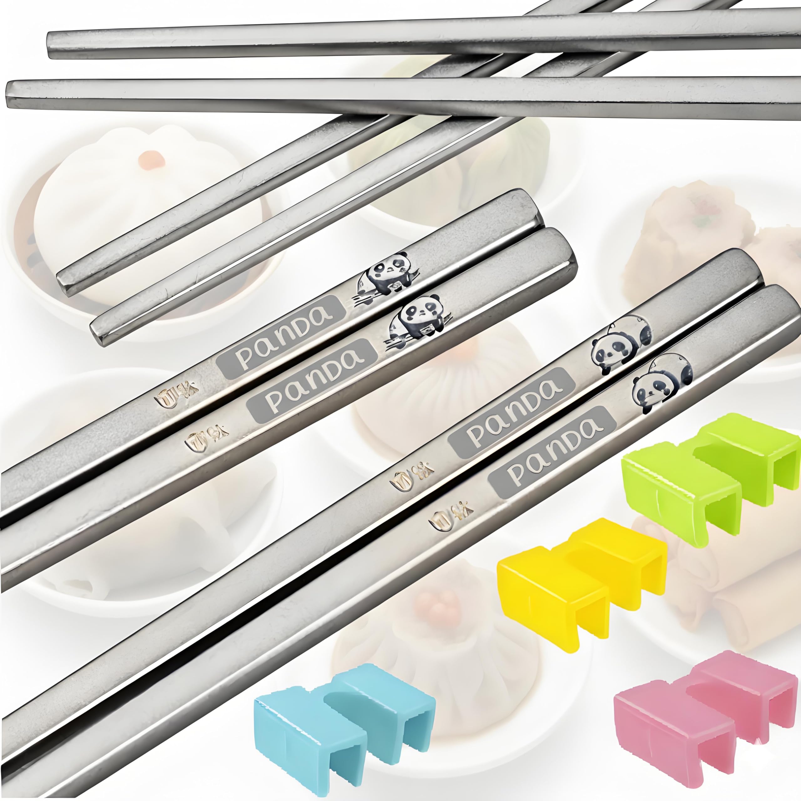 Titanium-plated stainless steel chopsticks with Training Helpers - Premium Reusable Non-Slip & Lightweight Metal Chopsticks Set, Dishwasher Safe, Furniture Kitchen Premium Gift Set (Silver） — Amazon image 7